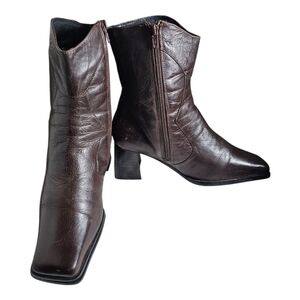 Vintage Ankle Boots Brown Leather Square Toe Size 9 By D Rose